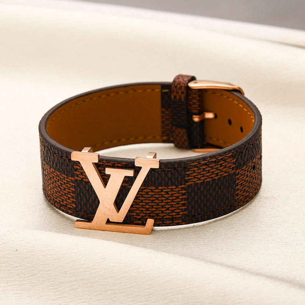 304 Stainless Steel Brown Monogram Strap Bracelet