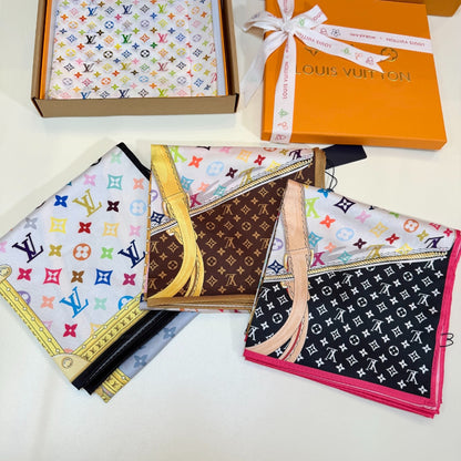 Contrast Border Floral Monogram Square Scarf - 90 x 90 cm