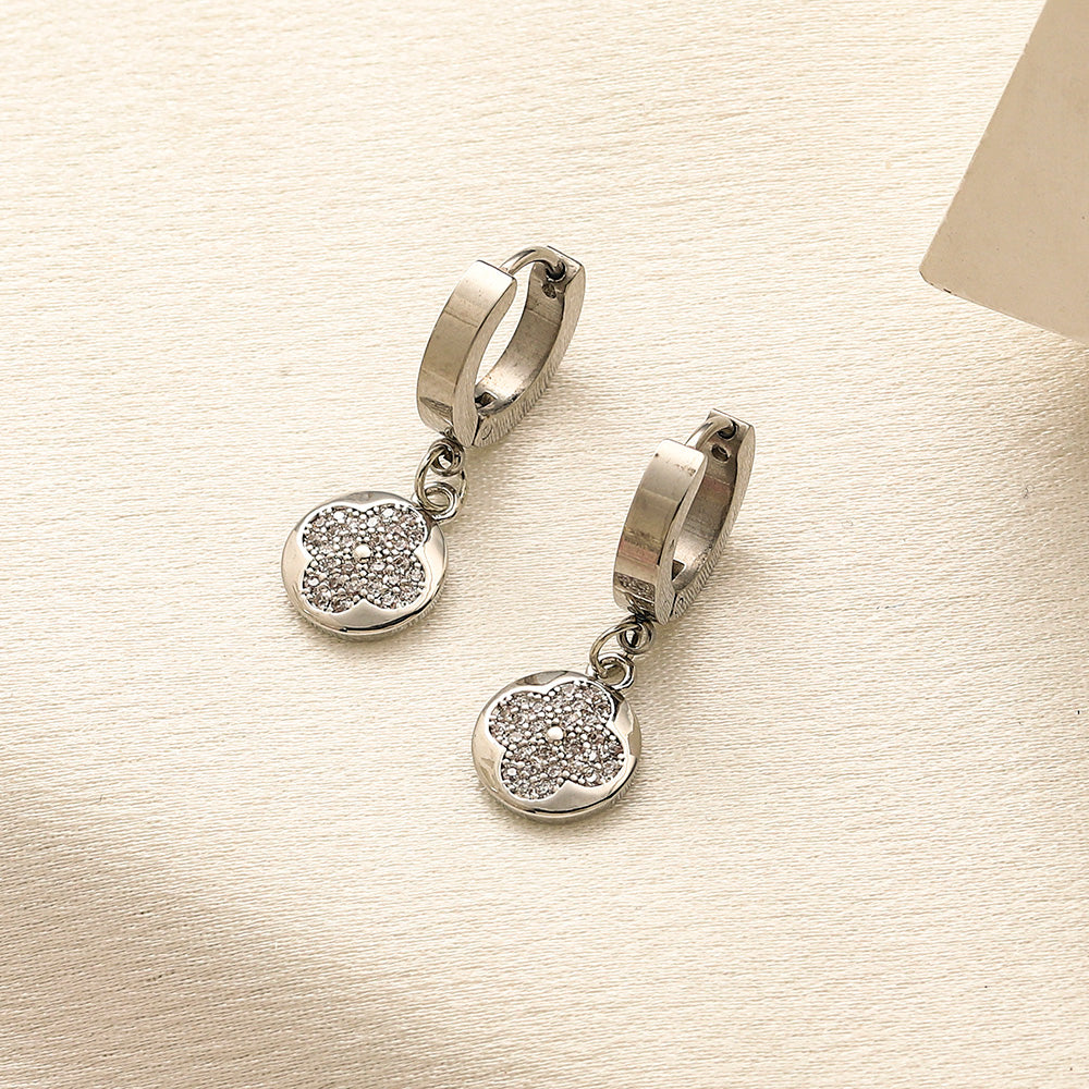 304 Stainless Steel Textured Disc Charm Huggie Earrings