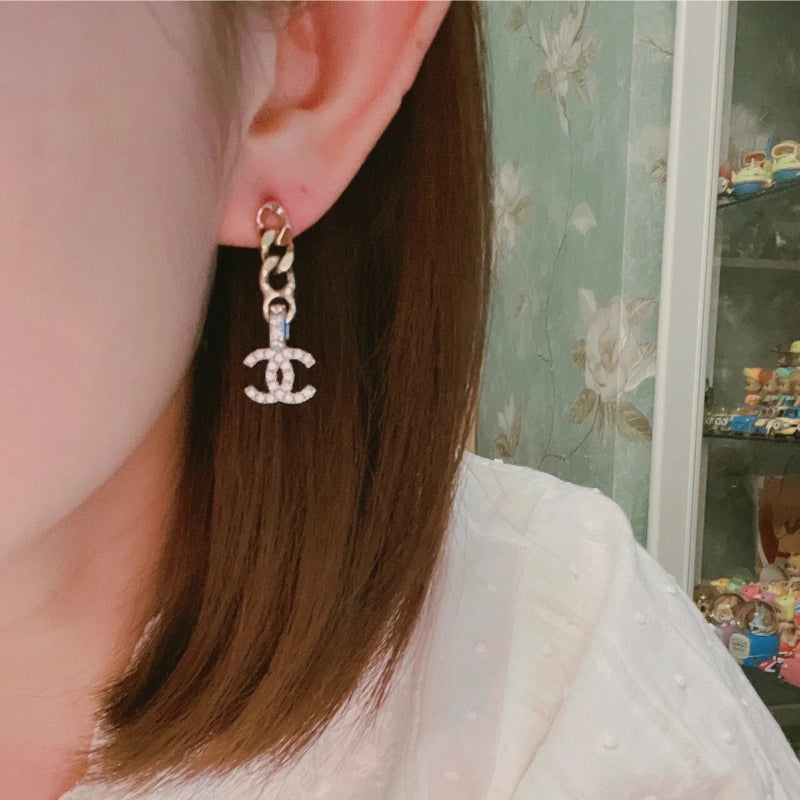 Chain-Link Interlocking-C Drop Earrings