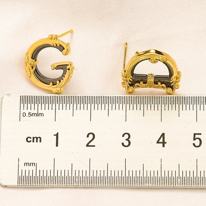 304 Stainless Steel Textured D & G Letter Stud Earrings