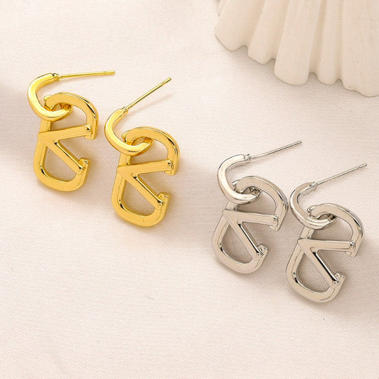 304 Stainless Steel Double V-Motif Drop Earrings