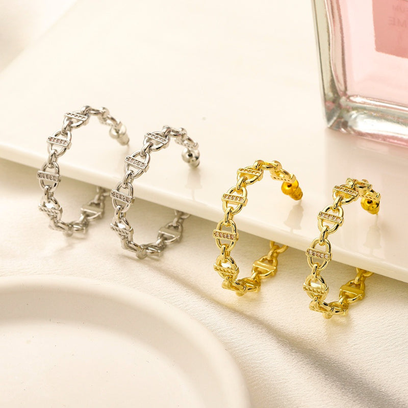 304 Stainless Steel Twisted Link Hoop Earrings