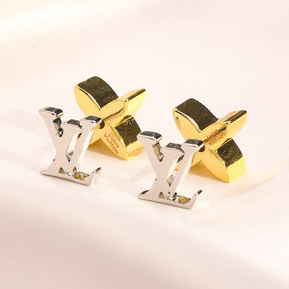 Copper Asymmetric Flower & Monogram Stud Earrings