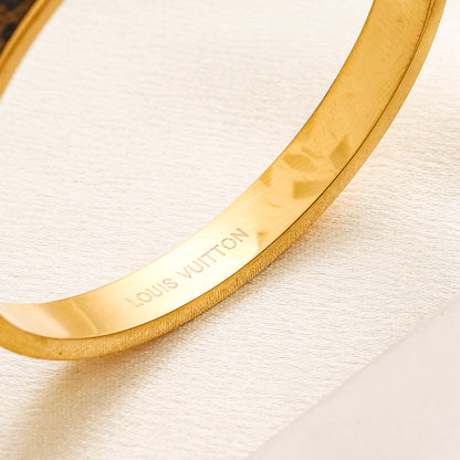 304 Stainless Steel Color-Inlay Round Monogram Bangle Bracelet