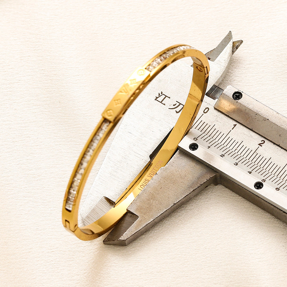 304 Stainless Steel Pave-Edge Engraved Slim Bangle Bracelet