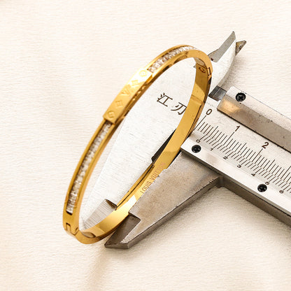 304 Stainless Steel Pave-Edge Engraved Slim Bangle Bracelet