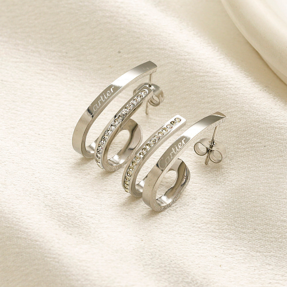 304 Stainless Steel Pave Nail-Shaped Hoop Earrings