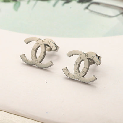 304 Stainless Steel Polished Interlocking-C Hoop Earrings