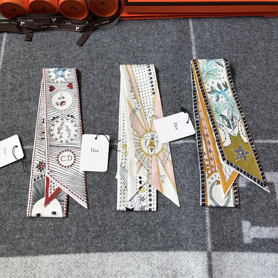 Medallion & Ornamental Print Ribbon Scarf - 5 x 120 cm
