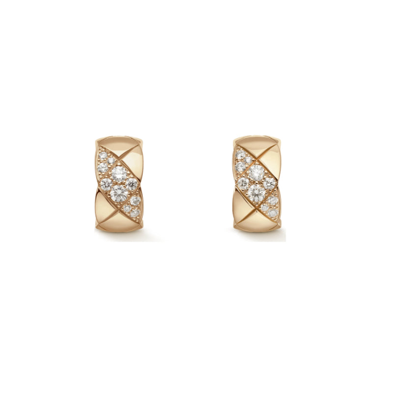 Pave Diamond-Pattern Huggie Earrings