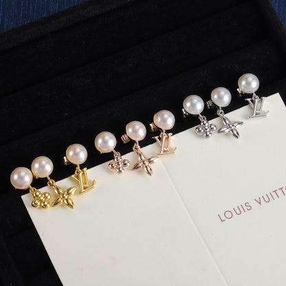 Pearl-Effect Floral & Letter Stud Earrings
