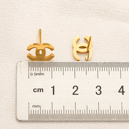 304 Stainless Steel Polished Interlocking-C Stud Earrings