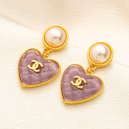 304 Stainless Steel Pearl-Effect & Pastel Heart Drop Earrings