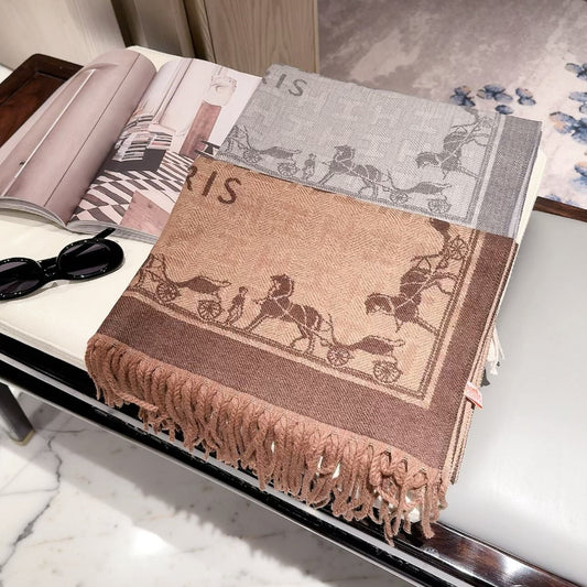 Equestrian Border Print Fringed Scarf