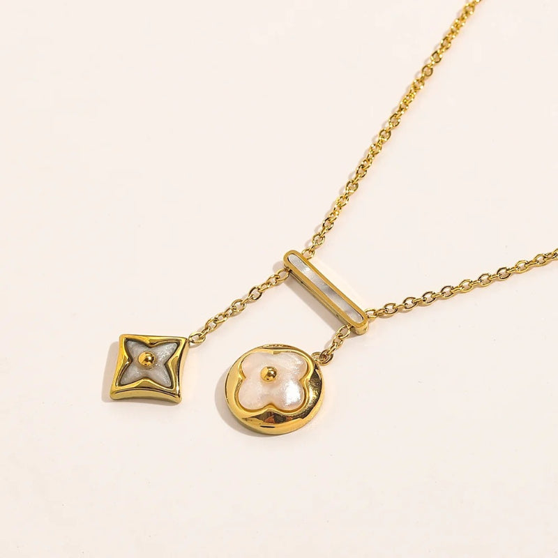 304 Stainless Steel Toggle Bar & Floral Charm Necklace