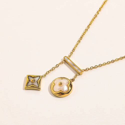 304 Stainless Steel Toggle Bar & Floral Charm Necklace
