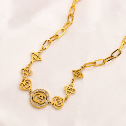 304 Stainless Steel Mixed-Link Round Monogram Necklace