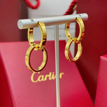 Double Ring Screw-Detail Drop Earrings