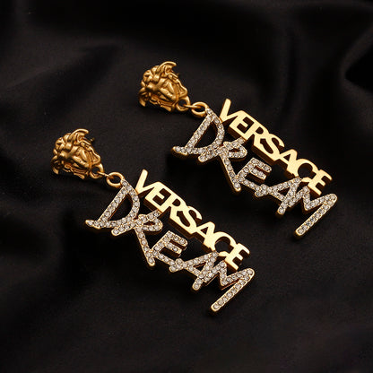 304 Stainless Steel Medusa & Letter Dangle Earrings
