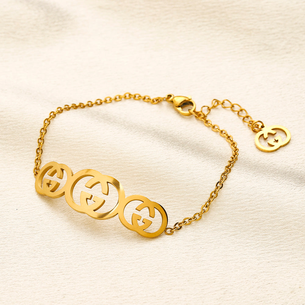 304 Stainless Steel Triple Round Monogram Chain Bracelet
