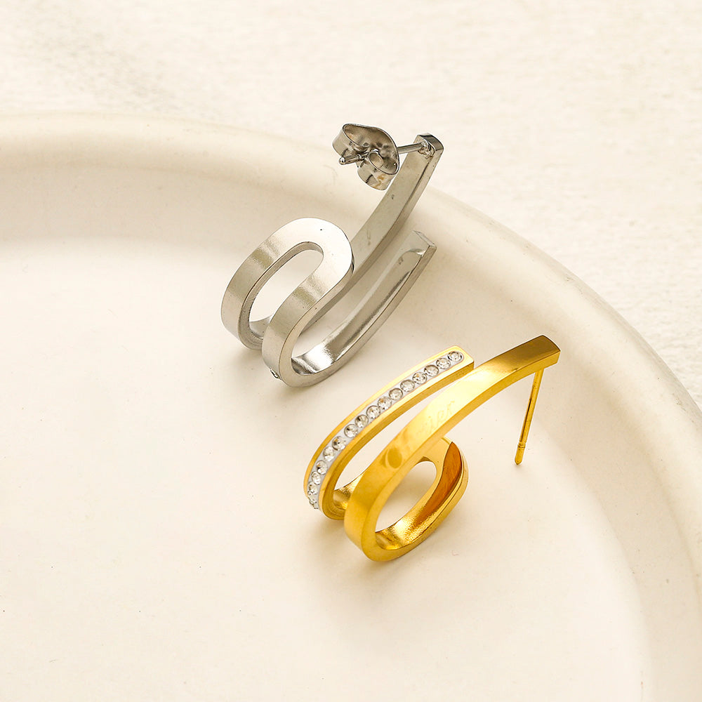 304 Stainless Steel Pave Nail-Shaped Hoop Earrings