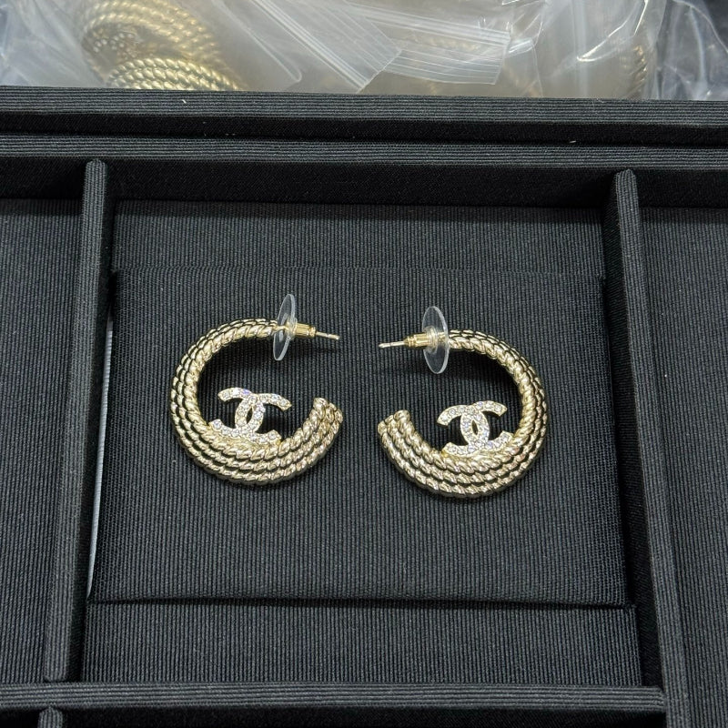 Triple-Row Beaded Hoop Earrings