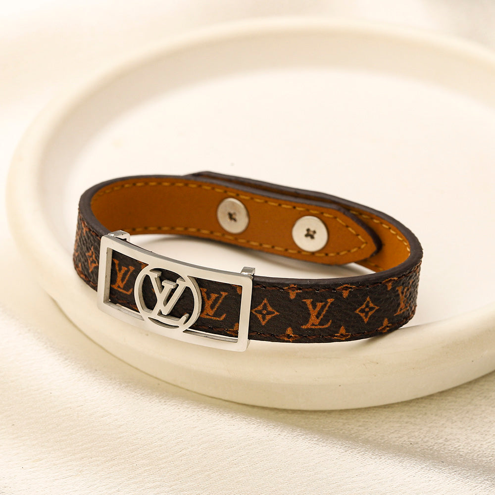 304 Stainless Steel Double-Wrap Monogram Strap Bracelet