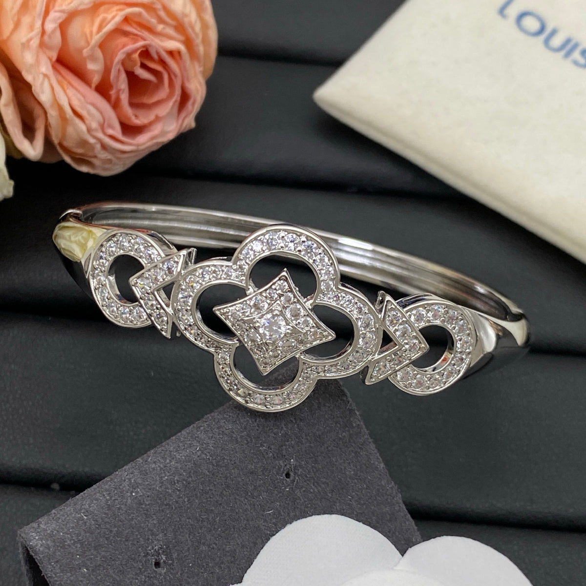 Pave Quatrefoil Cuff Bracelet
