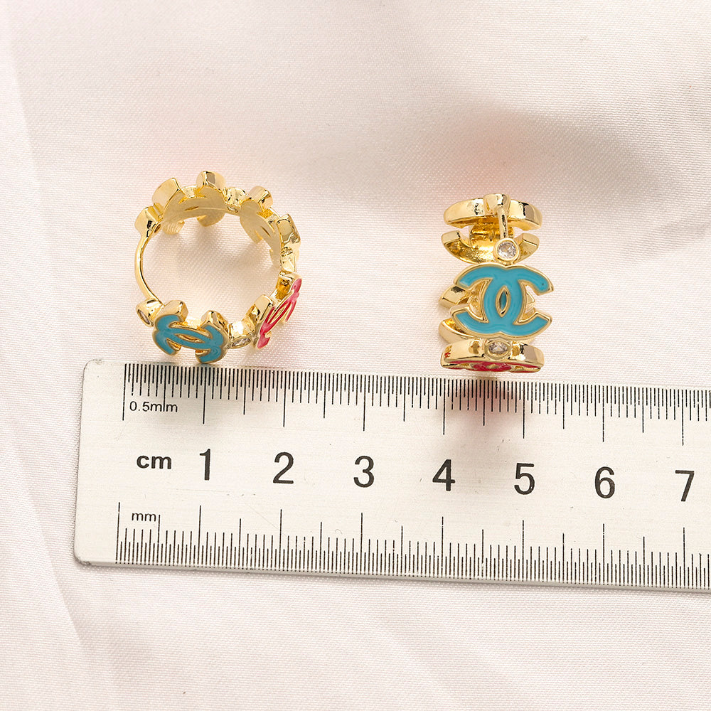 304 Stainless Steel Colorful Interlocking-C Stud Earrings