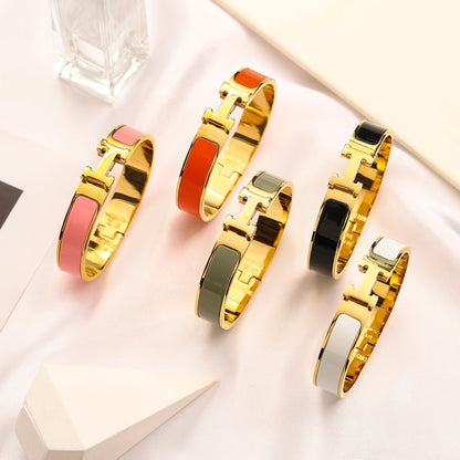 304 Stainless Steel Color-Inlay H-Clasp Bangle Bracelet