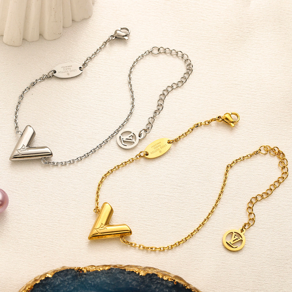 304 Stainless Steel V-Motif Earrings, Bracelet & Necklace Collection