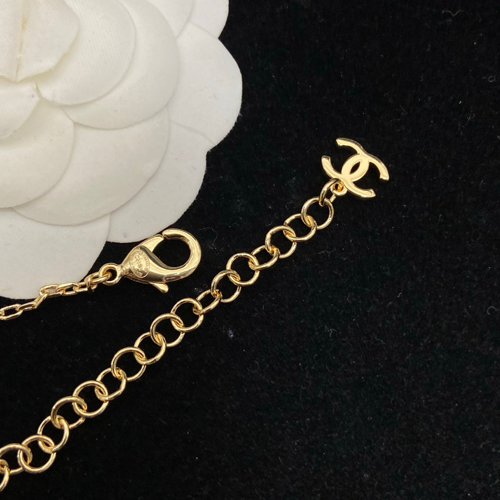 Interlocking-C Necklace with Pearl-Look Cluster