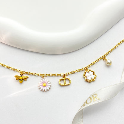 Floral Charm & Pearl-Look Bead Necklace