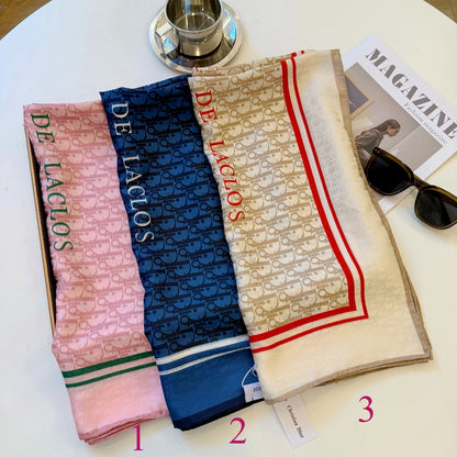 Striped Border Monogram Square Scarf - 90 x 90 cm