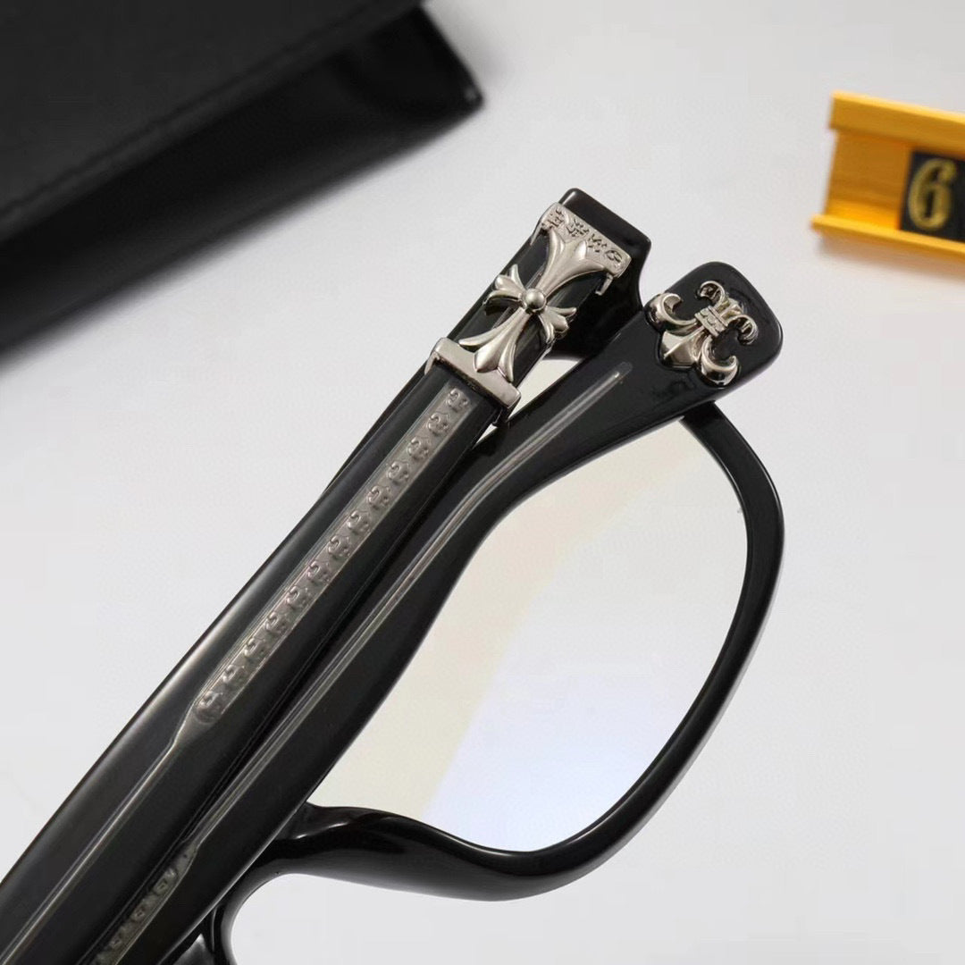 Rectangular Clear-Lens Glasses with Decorative Temples