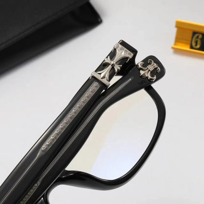 Rectangular Clear-Lens Glasses with Decorative Temples