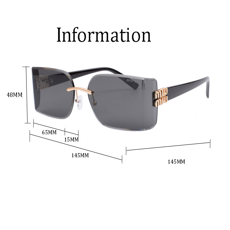 Oversized Rimless Square Sunglasses with Logo Temple Detail