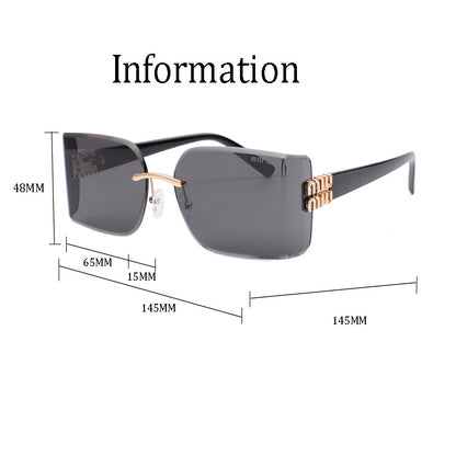Oversized Rimless Square Sunglasses with Logo Temple Detail