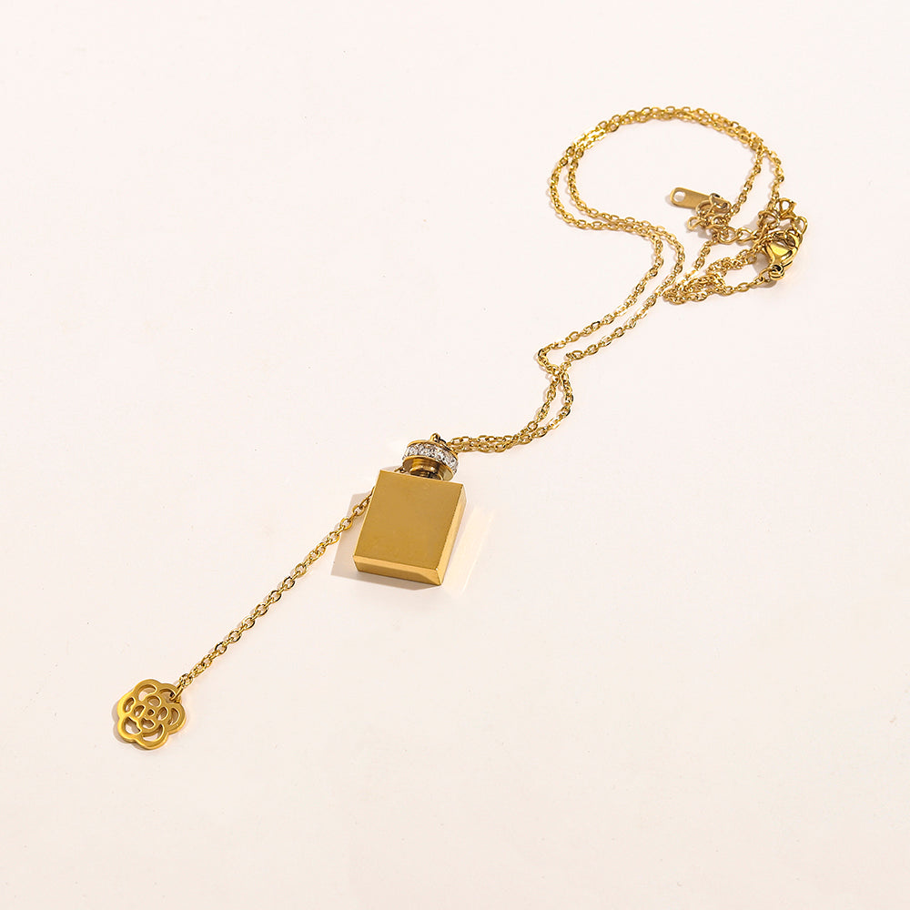 Copper Pave-Accent Perfume Bottle Pendant Necklace