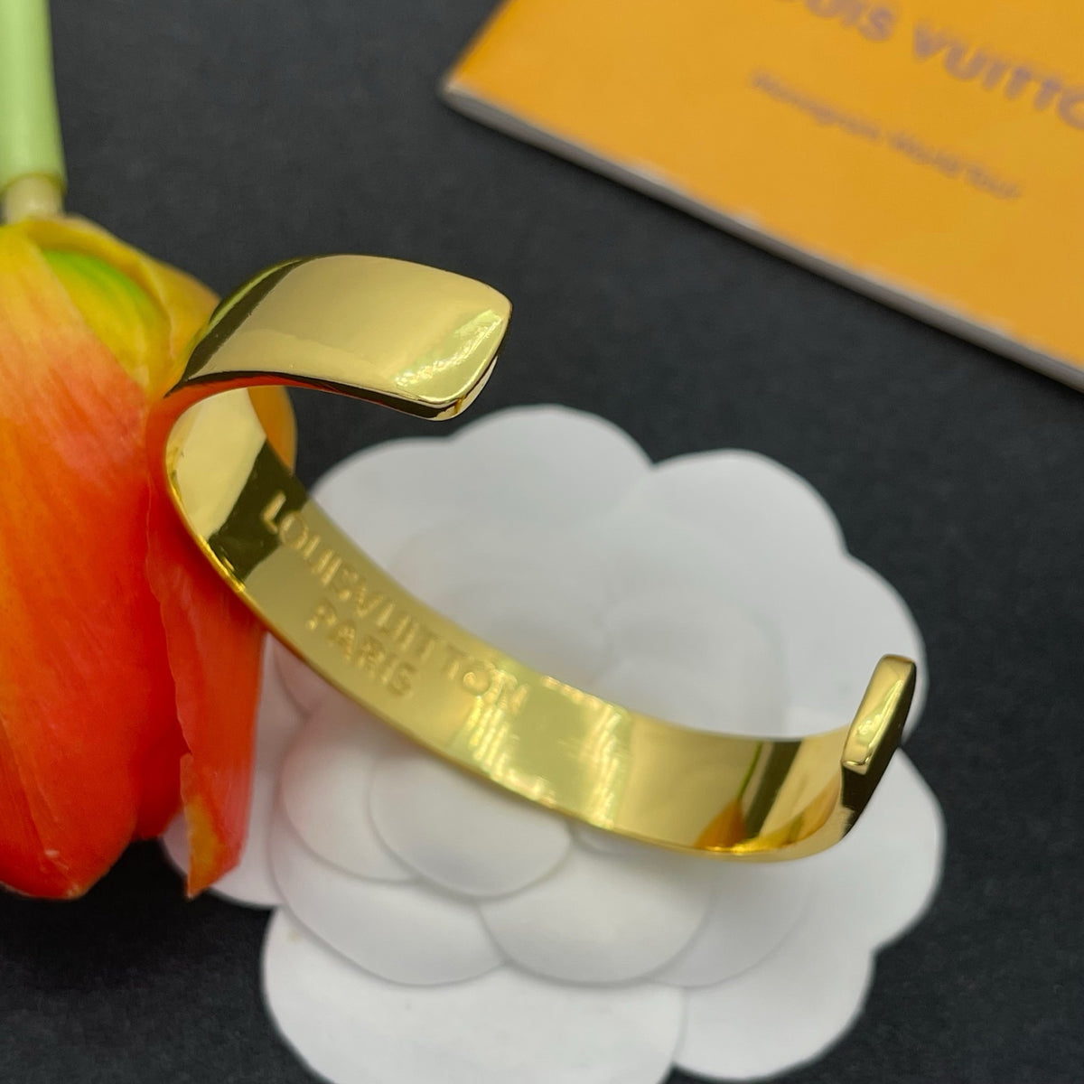 Pave Floral Monogram Open Cuff Bracelet
