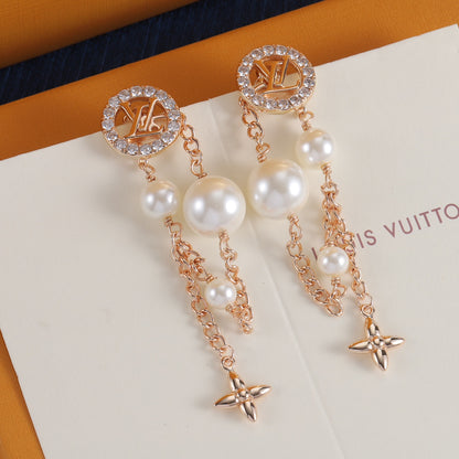 Pearl-Effect Bead & Star Chain Dangle Earrings