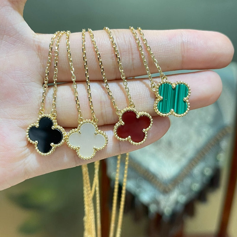 Color-Inlay Quatrefoil Pendant Necklace