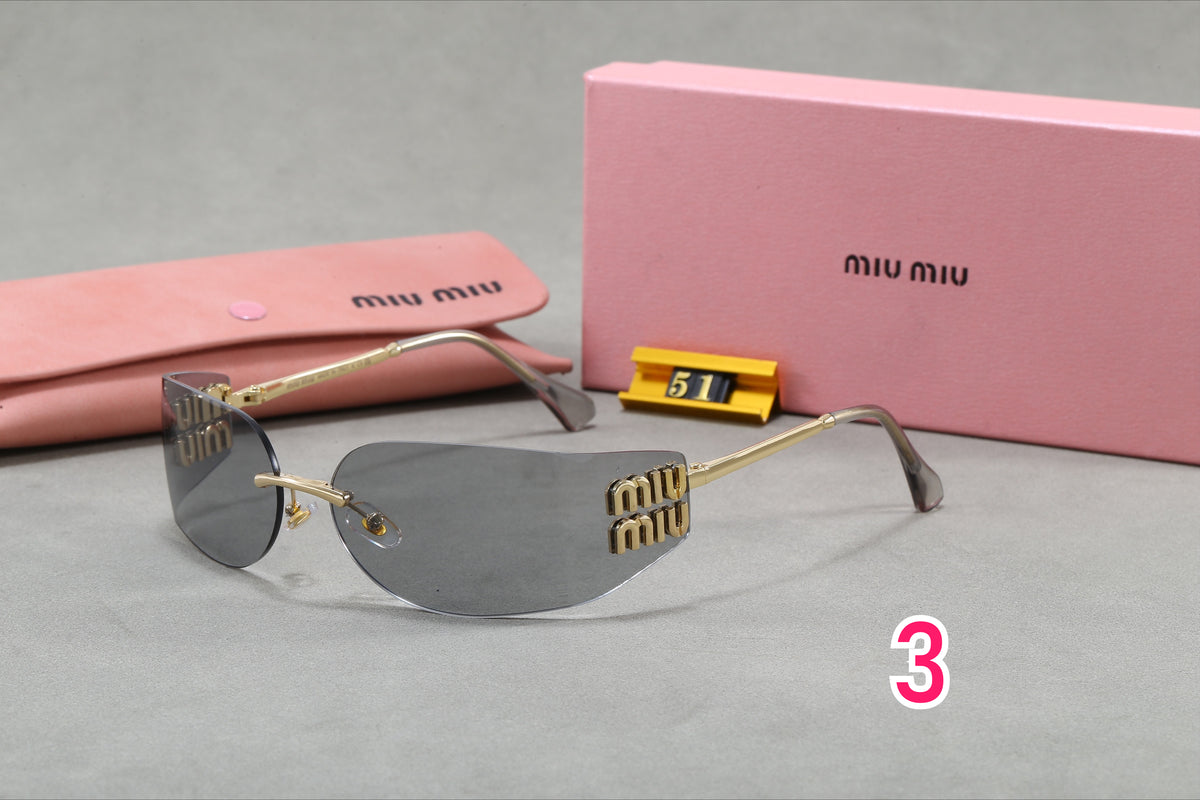 Rimless Rectangle Sunglasses with Logo Temple Panels