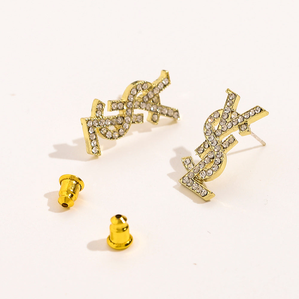 Alloy Pave Statement Monogram Stud Earrings