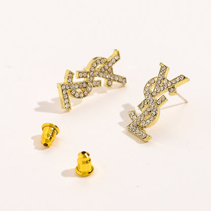 Alloy Pave Statement Monogram Stud Earrings
