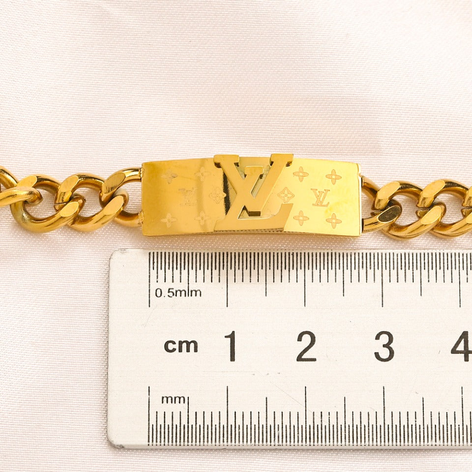 304 Stainless Steel Engraved Monogram Plate Curb Chain Bracelet