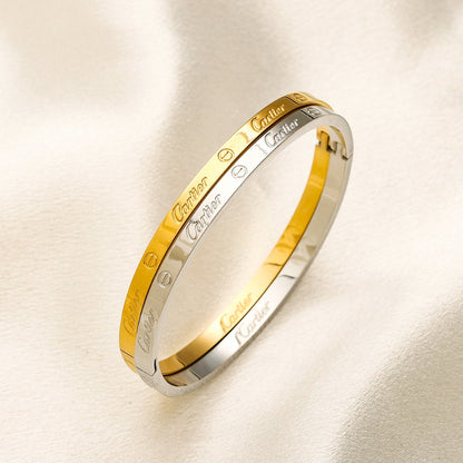 304 Stainless Steel Polished Engraved Slim Bangle Bracelet