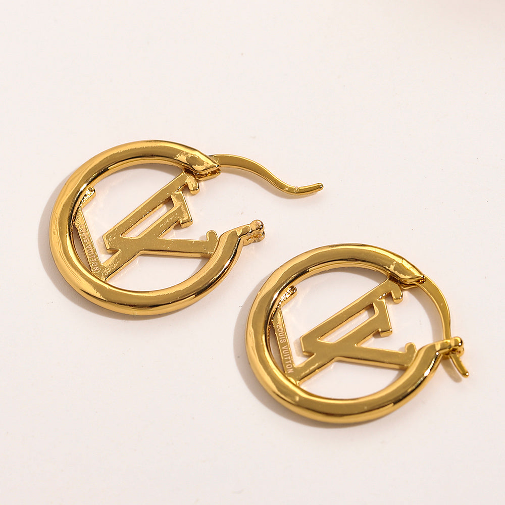 Copper Beaded-Edge Monogram Hoop Earrings