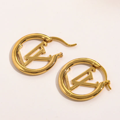 Copper Beaded-Edge Monogram Hoop Earrings